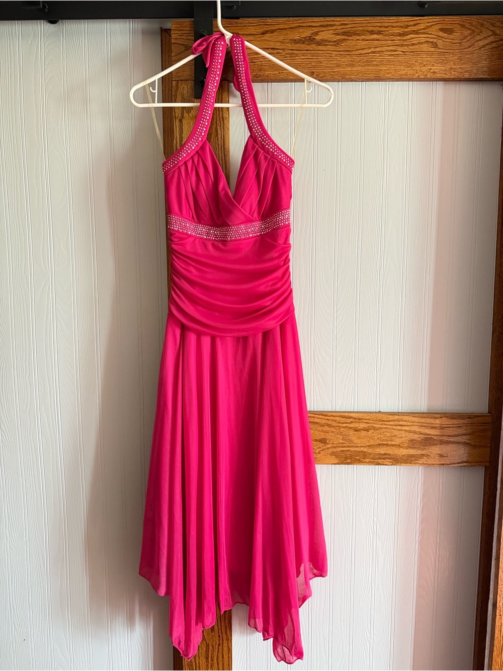 Trixxi Hot Pink Halter Dress with Embellished Waist
